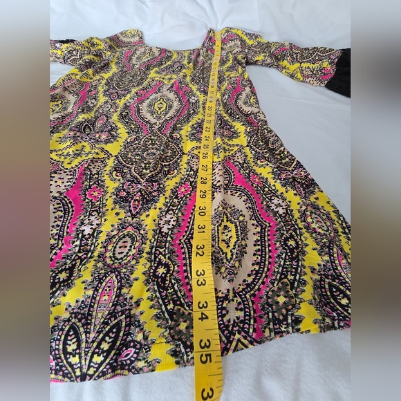 Uncle Frank Boho Paisley Lace Sleeve Dress M Yellow Pink Festival - Picture 9 of 13